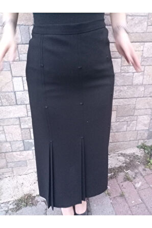 Tesettür Büyük Beden Deri Detaylı Astarl 3 Pileli Portoriko Kumas Anne Eteği