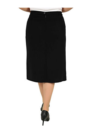 Kısa Büyük Beden Deri Detaylı Astarlı Portoriko Kumaş Pileli Etek