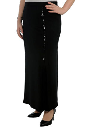 Tesettür Büyük Beden Payet Ve Taş Detaylı Astarlı Portoriko Kumaş Anne Eteği