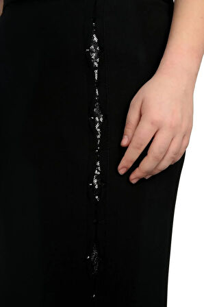 Tesettür Büyük Beden Payet Ve Taş Detaylı Astarlı Portoriko Kumaş Anne Eteği