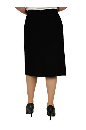 Kısa Büyük Beden Payet Detaylı Pileli Astarlı Portoriko Kumaş Etek