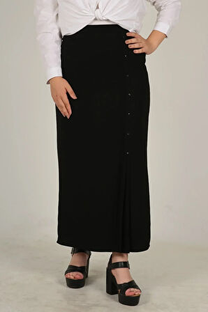 Tesettür Büyük Beden Taş Detaylı Pılelı Astarlı Portoriko Anne Eteği