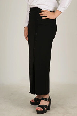 Tesettür Büyük Beden Taş Detaylı Pılelı Astarlı Portoriko Anne Eteği