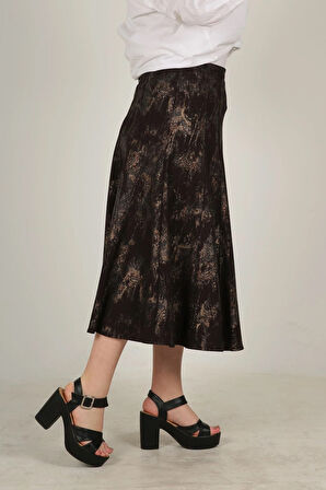 Otantik Desenli Çok Parçalı Kloş Etek