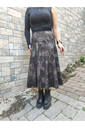 Otantik Desenli Çok Parçalı Kloş Etek