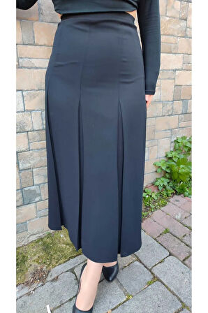 Tesettür Büyük Beden Fişekli Astarlı Portoriko Kloş Anne Eteği Urun Boy 95 Cm