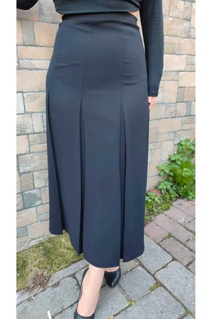 Tesettür Büyük Beden Fişekli Astarlı Portoriko Kloş Anne Eteği Urun Boy 95 Cm