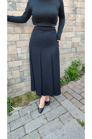 Tesettür Büyük Beden Fişekli Astarlı Portoriko Kloş Anne Eteği Urun Boy 95 Cm