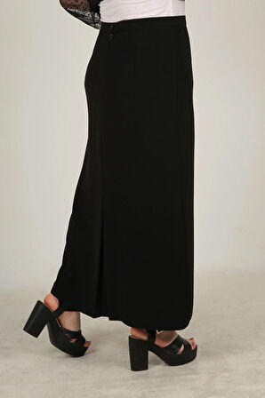 Tesettür Büyük Beden Kapalı Yırtmaç Astarlı Portoriko Düz Anne Eteği