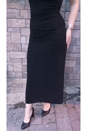 Tesettür Büyük Beden Kapalı Yırtmaç Astarlı Portoriko Düz Anne Eteği