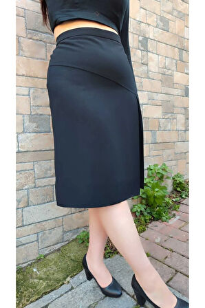 Kısa Büyük Beden Pileli Portoriko Kumaş Astarlı Anne Eteği