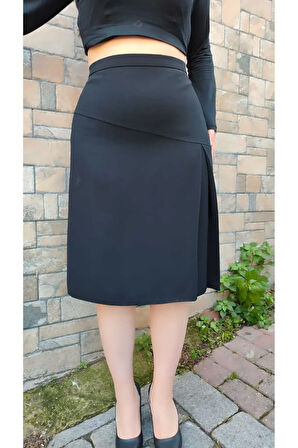 Kısa Büyük Beden Pileli Portoriko Kumaş Astarlı Anne Eteği