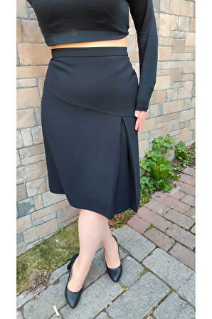 Kısa Büyük Beden Pileli Portoriko Kumaş Astarlı Anne Eteği