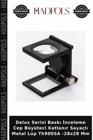 Delux Serisi Baskı İnceleme Cep Büyüteci Katlanır Sayaçlı Metal Lüp Th9005A -28x28 Mm