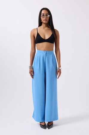 Casual Yüksek Bel Pantolon - Mavi