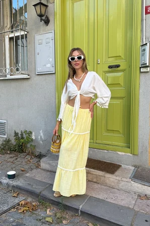 Beyaz Gündelik Boho Seksi Zarif V Yaka Crop Bluz