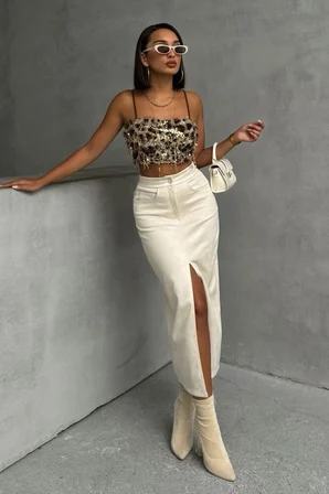 Altın Payet Dar Kalıp Crop Bluz