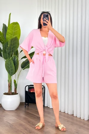 Pembe Gündelik Boho Bluz