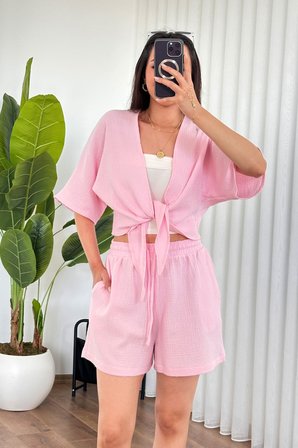 Pembe Gündelik Boho Bluz
