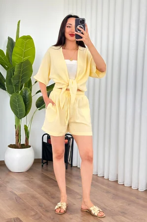 Sarı Günlük Boho V Yaka Bluz