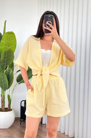 Sarı Günlük Boho V Yaka Bluz