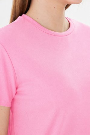 Pembe Bluz  Gündelik Sevimli  Düz  Kısa Kol