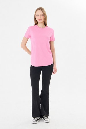 Pembe Bluz  Gündelik Sevimli  Düz  Kısa Kol