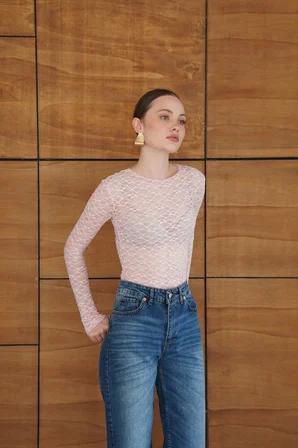 Slim Fit Dar Kalıp Pembe Bluz Uzun Kollu