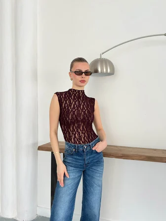 Bordo Bluz Balıkçı Yaka Ve Japone Kol