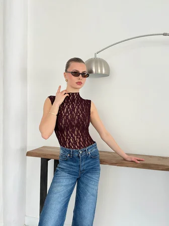 Bordo Bluz Balıkçı Yaka Ve Japone Kol