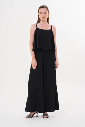 Askılı Crop Bluz Siyah