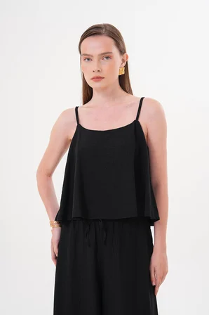 Askılı Crop Bluz Siyah