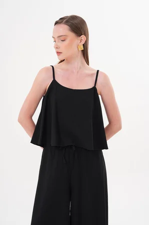 Askılı Crop Bluz Siyah