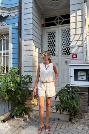 Bej Gündelik Boho Bluz Japon Kol