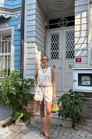 Bej Gündelik Boho Bluz Japon Kol