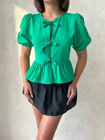 Zümrüt Önden Bağlamalı Poplin Toptan Bluz