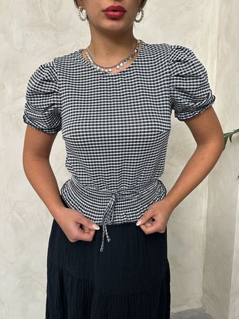 Siyah Beli Gipeli Pitikareli Toptan Bluz