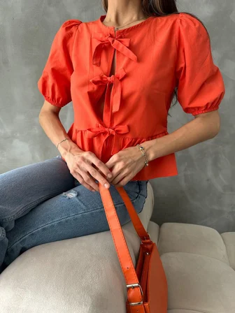 Oranj D 2699 Önden Bağlamalı Poplin Bluz