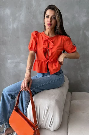 Oranj D 2699 Önden Bağlamalı Poplin Bluz