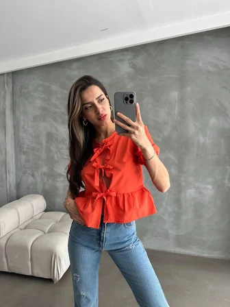 Oranj D 2699 Önden Bağlamalı Poplin Bluz
