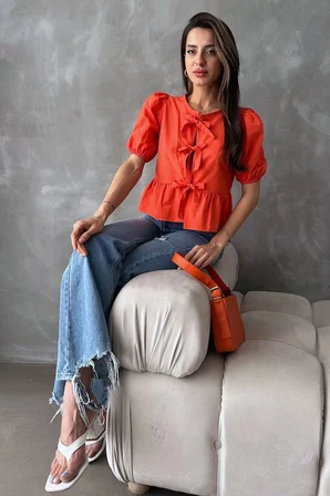 Oranj D 2699 Önden Bağlamalı Poplin Bluz