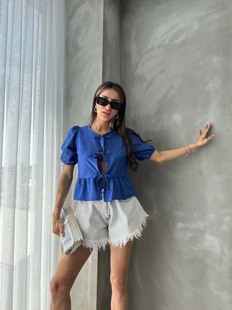 Saks D 2699 Önden Bağlamalı Poplin Bluz