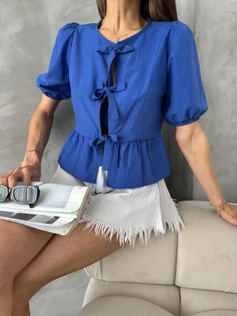 Saks D 2699 Önden Bağlamalı Poplin Bluz
