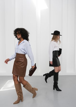 Kahverengi Yüksek Bel Bodycon Mini Etek