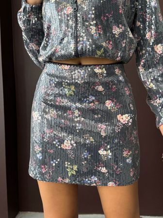 Gümüş Bodycon Mini Etek Yüksek Bel Fermuarlı
