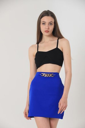Beli Zincirli Diz Üstü Etek - Saks
