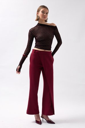 Anvelop Detay Asimetrik Pantolon - Bordo