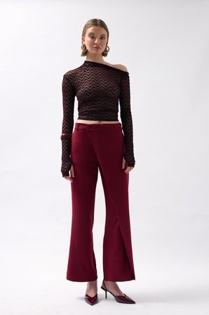 Anvelop Detay Asimetrik Pantolon - Bordo