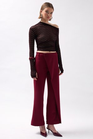 Anvelop Detay Asimetrik Pantolon - Bordo