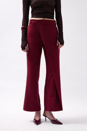 Anvelop Detay Asimetrik Pantolon - Bordo
